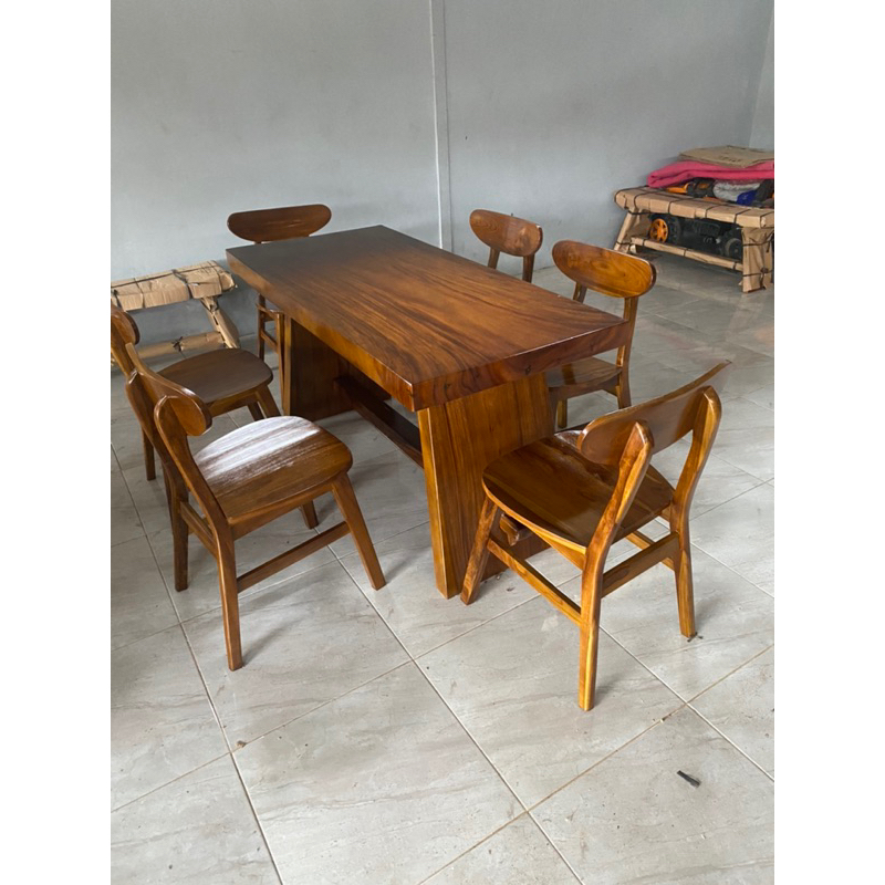 set meja makan kombinasi kursi ropan 6 pcs