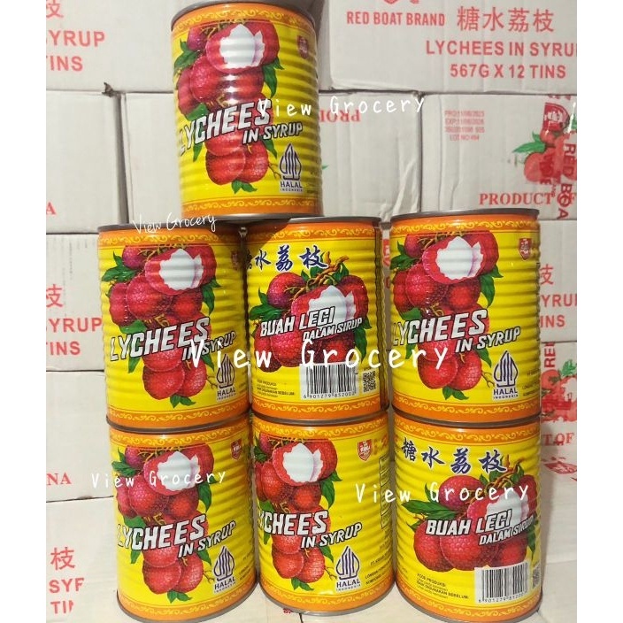 

HOT Leci kaleng Red Boat Brand Lychees in syrup buah leci dalam sirup HALAL