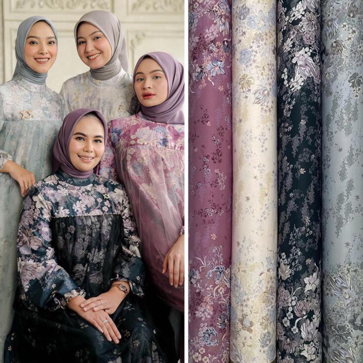 D2289 Kain za ra silk  kain silk copy motif anyelir wearing klamby  kain seragaman keluarga  kain ga