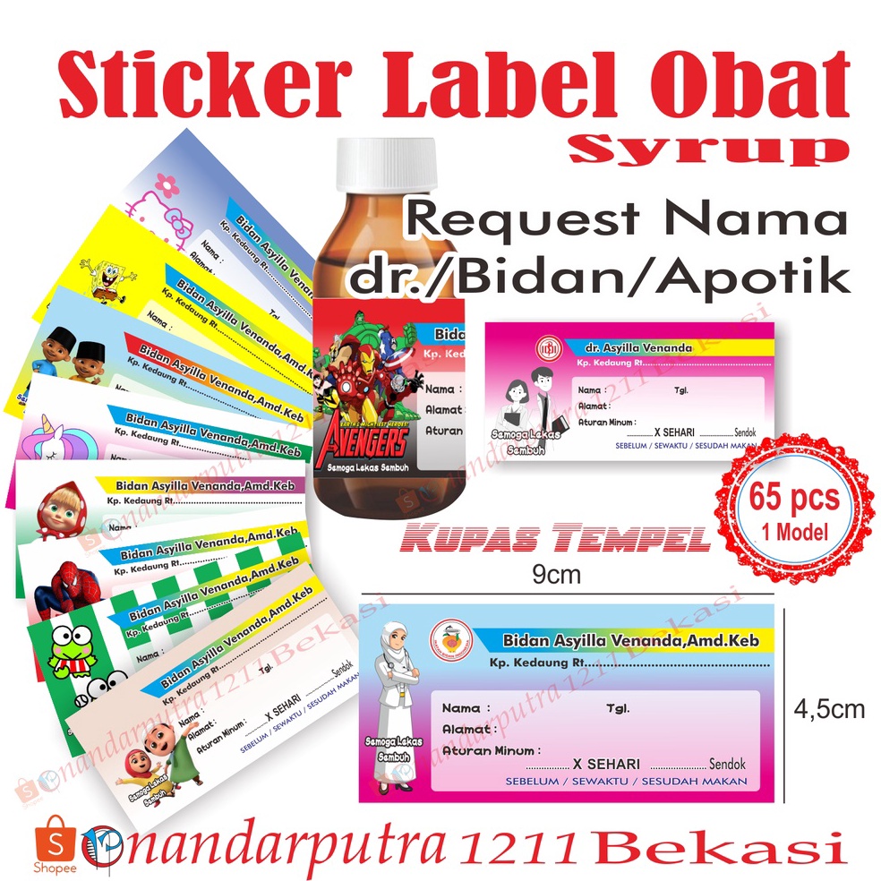 

XRM279 MEGA SALE 65Pcs Custom Sticker Label Obat Syrup Etiket Label Obat