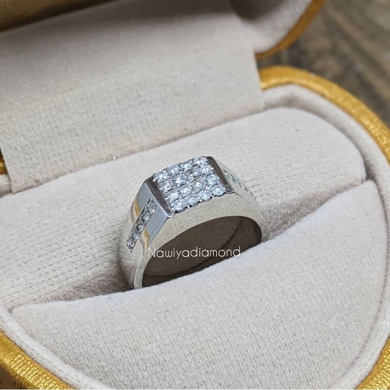 Cincin Stempel Berlian Asli Natural Diamond Eropa Pria