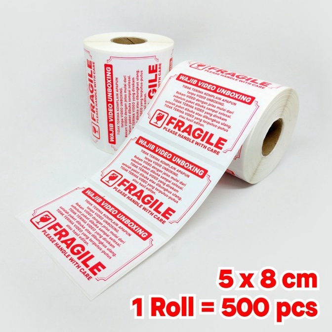 

VBL886 TERBARU Sticker Label FRAGILE Stiker Wajib Video Unboxing 8 x 5 cm 1 Roll isi 5 pcs