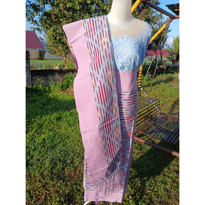 SONGKET SARUNG SELENDANG MAULANA TENUN TANGAN TARUTUNG BABY PINK UNIK KAIN LILIT BATAK PINK MUDA SON