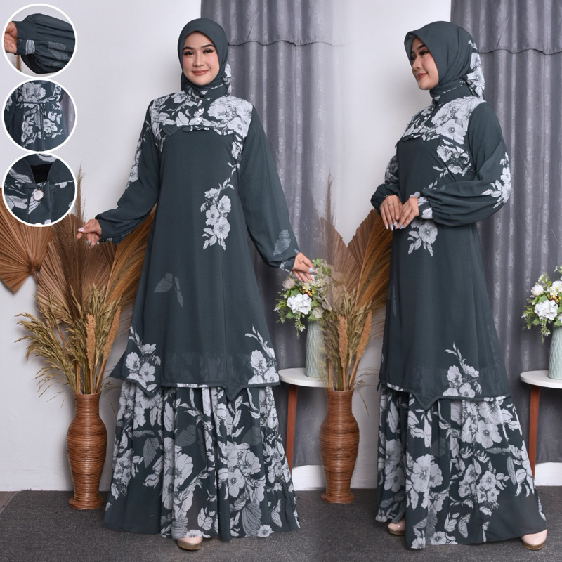 KHALIAMUSLIMWEAR - Diva Malaysian Dress Set Hijab Gamis Ceruty Babydoll Printing