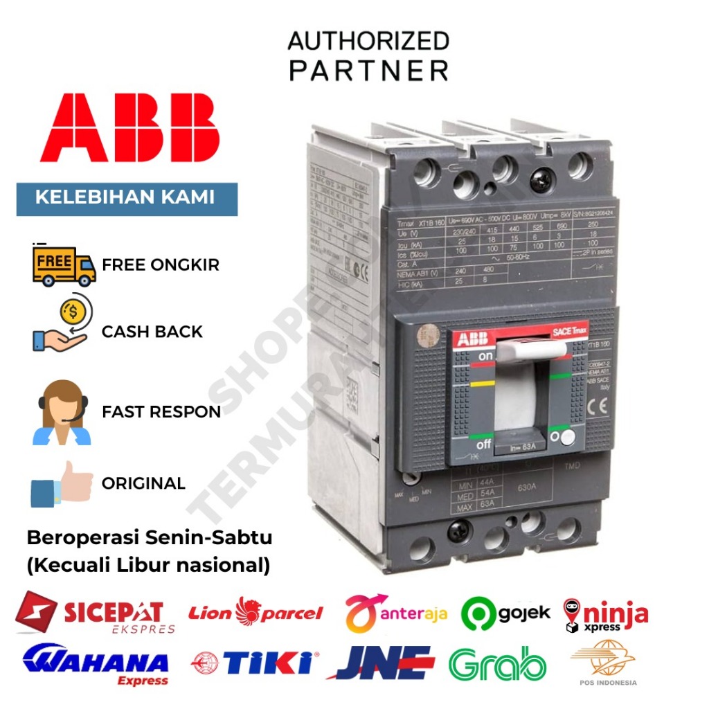 ABB MCCB 3P 63A 18kA XT1B TMD 1SDA066805R1
