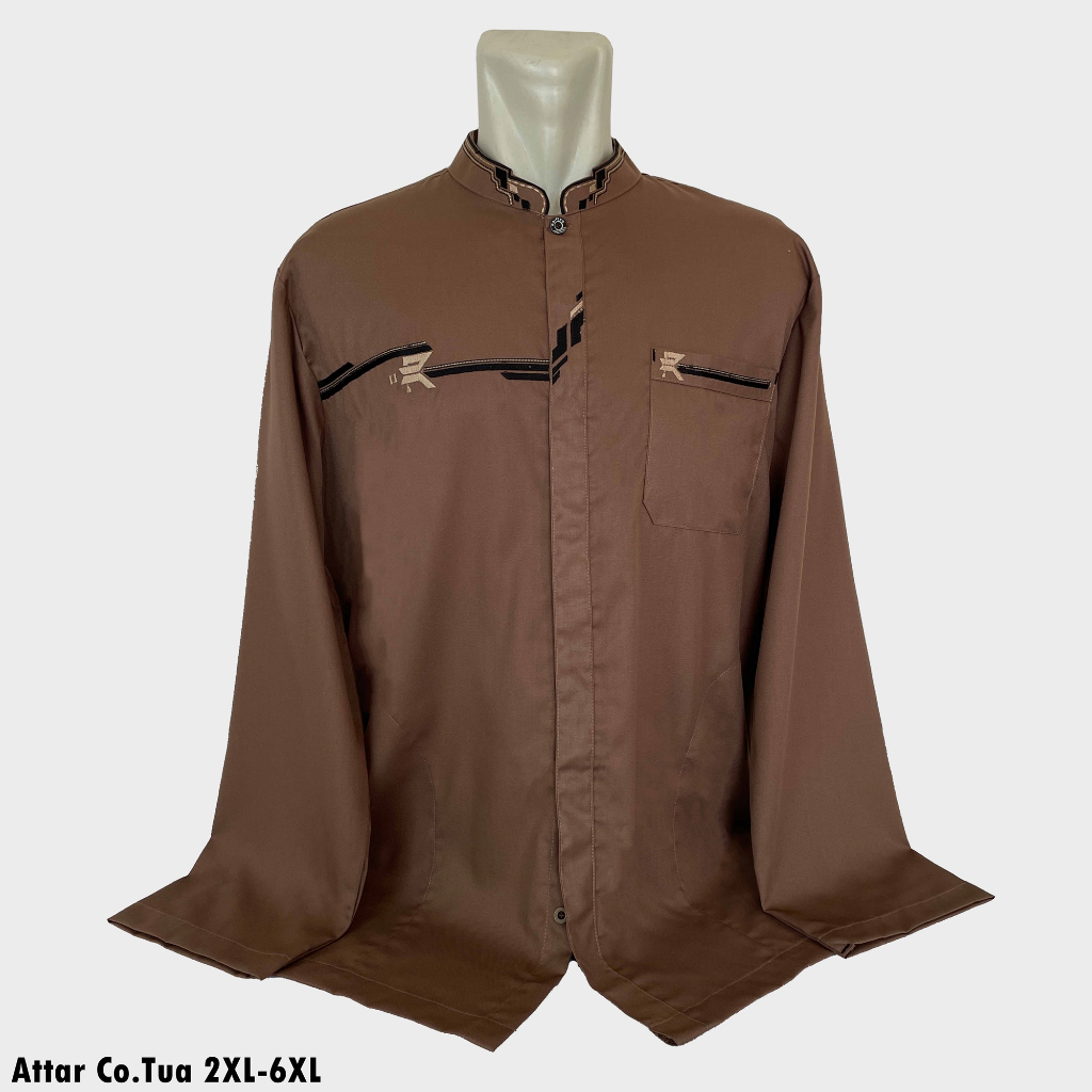 Baju Koko BIG SIZE Lengan Panjang ATTAR COKLAT TUA Ukuran Jumbo