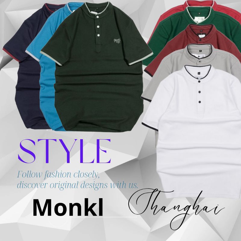 Kaos Pria Kaos Kerah Monkl Kerah Shanghai Bahan Lakos Premium M, L, XL