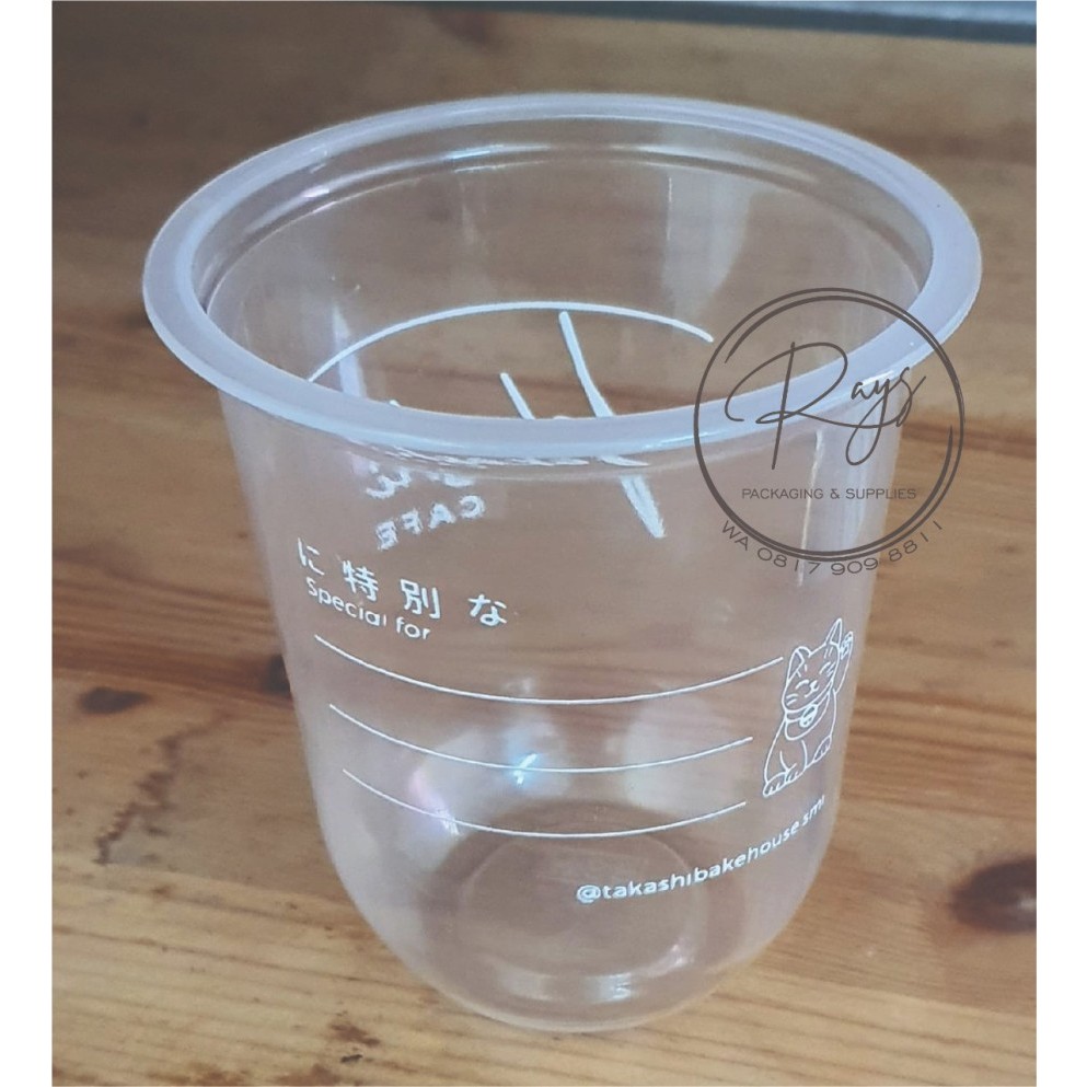 Sablon printing cup plastik pp ukuran 14oz 14 oz oval