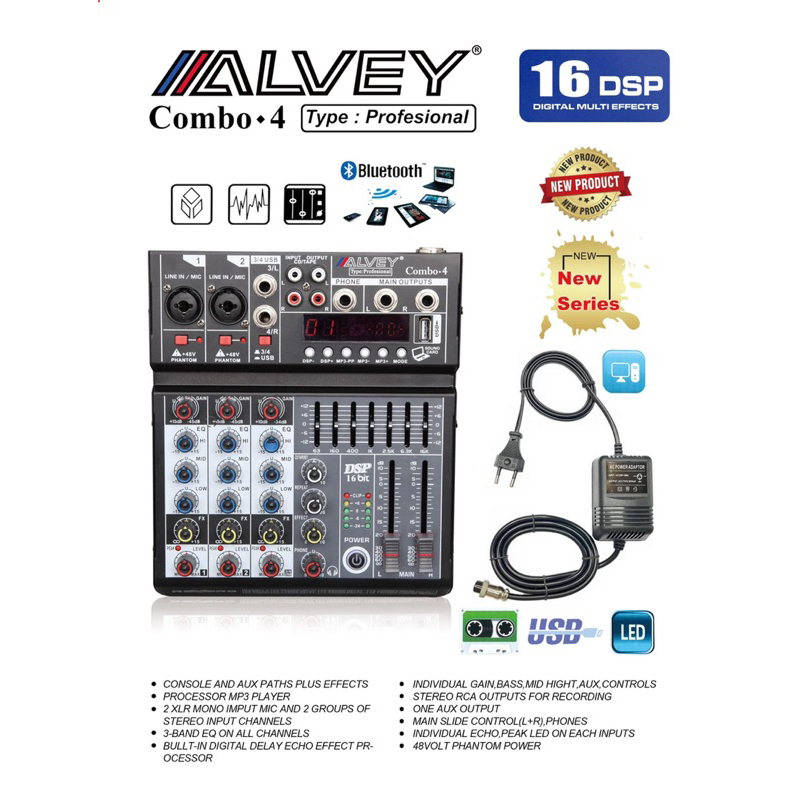 ALVEY Mixer Audio Digital Multi Effect Reverb Original Mixer 4 Channel ALVEY Mixer 4 ch Mixer alvey 