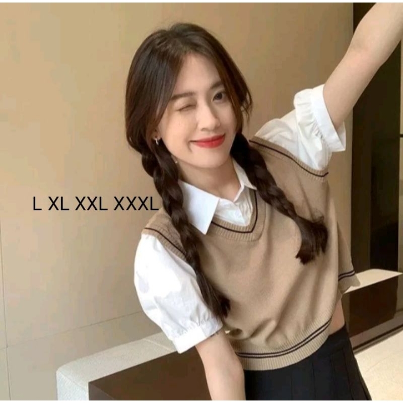 Vest Rompi Crop  Rajut LD 95 120 130 140 Atasan Jumbo Wanita