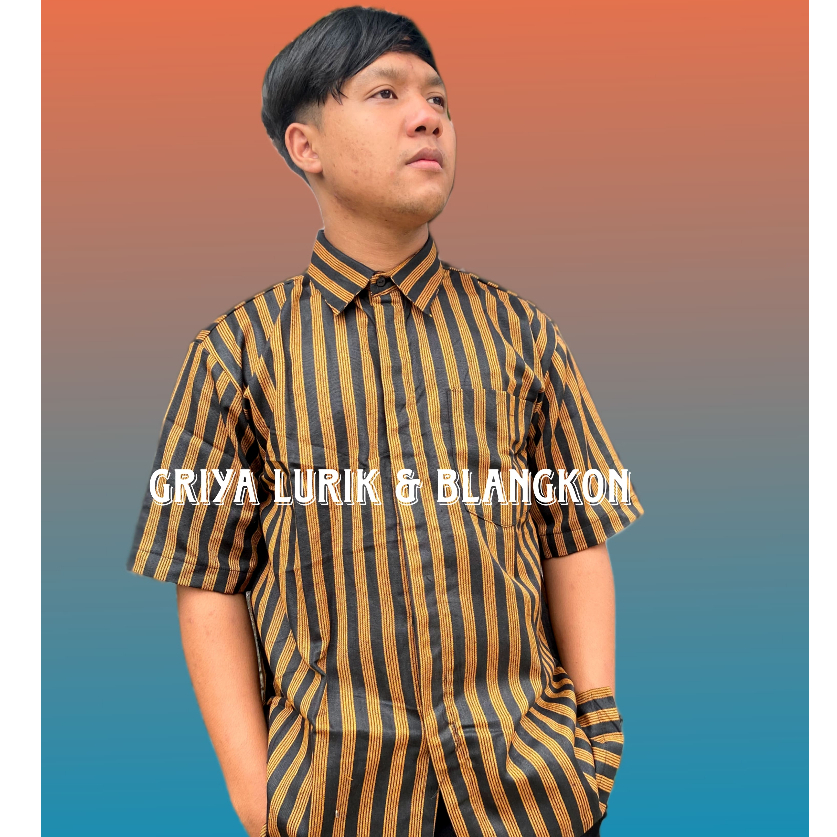 Baju Kemeja Lurik  Pria Jawa Dewasa Atasan Lengan Pendek Bahan Tenun Halus