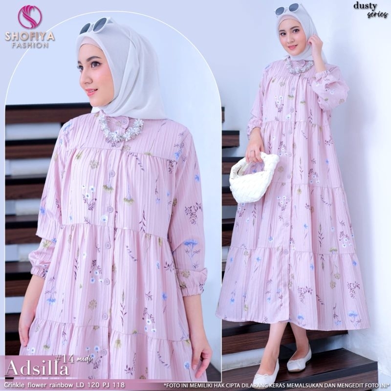 SHOFIYA - Adsilla Midi Dress Jumbo LD 120 cm / Dress Wanita Crinkle Flower Rainbow Kekinian