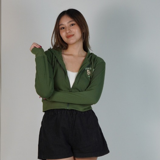 DEVAGO Jaket Hoodie Crop Wanita Alina Bertopi Lengan Panjang Casual Tredi Hits Kekinian ALL SIZE