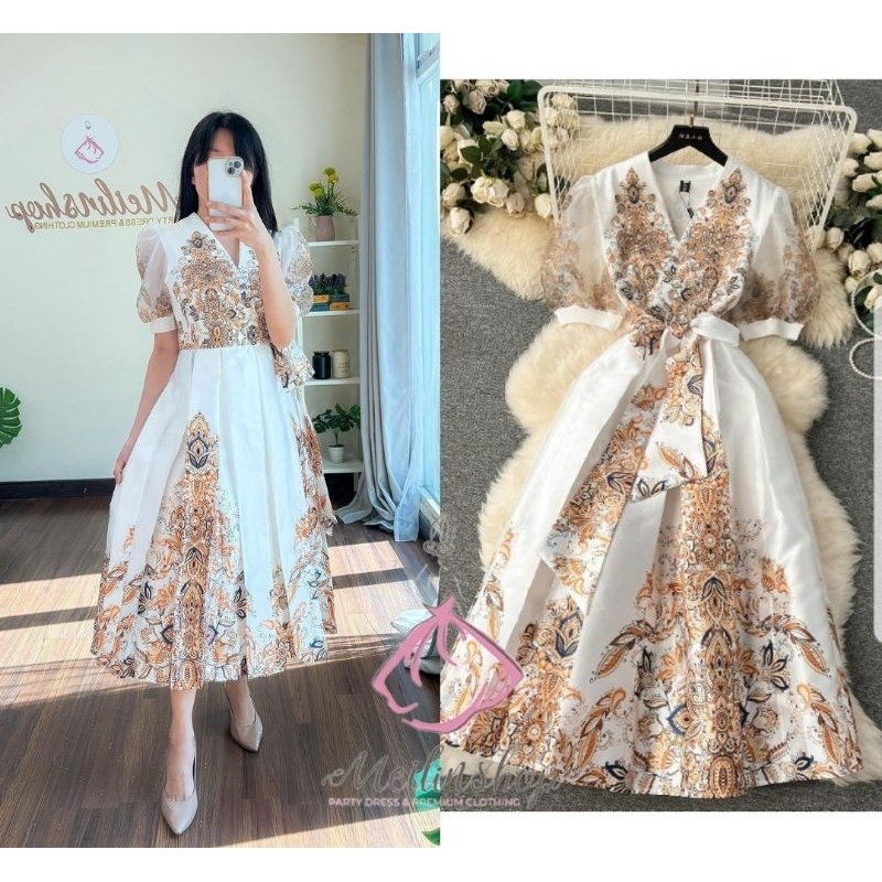 Amy Elegance Satin Dress Party dress / gereja natal/ kondangan/ dress remaja Hitam/Putih