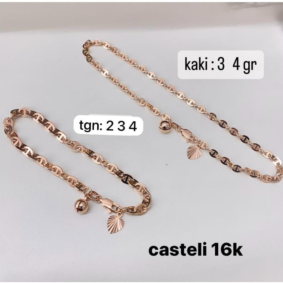 Gelang Rantai CASTELLI Tangan & Kaki Emas Asli 16K 700 Mas 70% Kuning Surabaya Merah