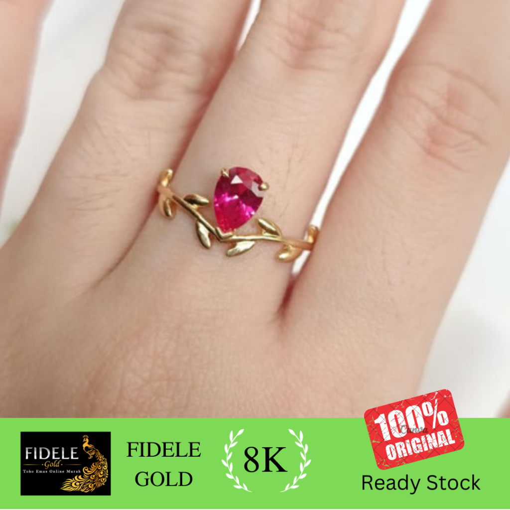 Cincin rahcel rose pink diamond look emas asli 8K 375 toko emas