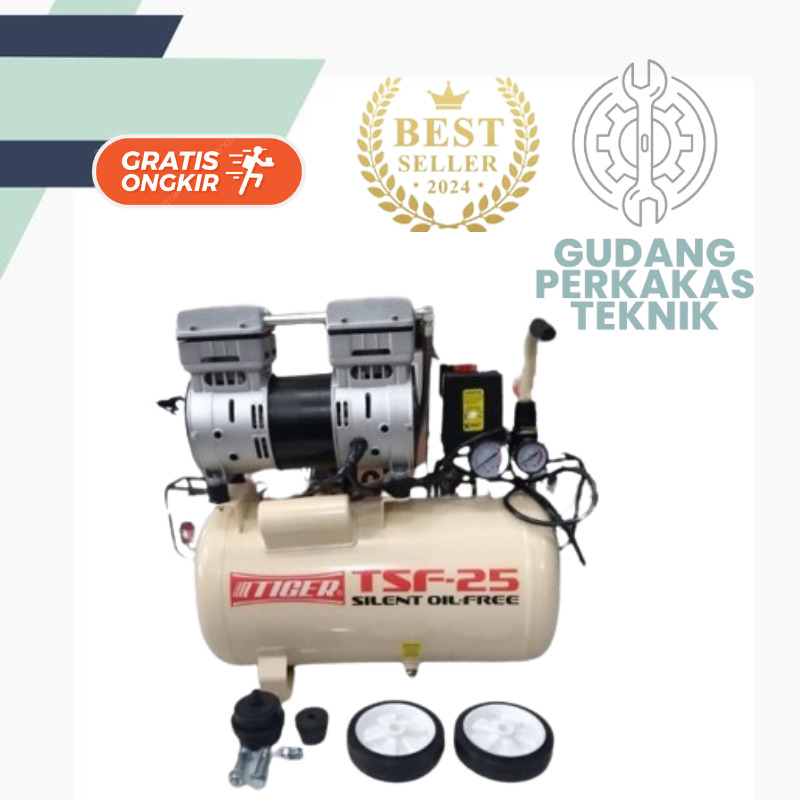 Mesin kompresor angin listrik silent/oiless TIGER TSF-25(tanpa oli)