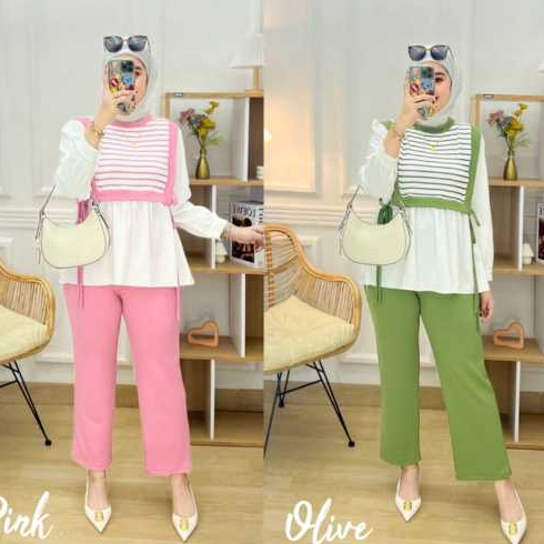 setelan muslim wanita kaos knit rajut import terbaru