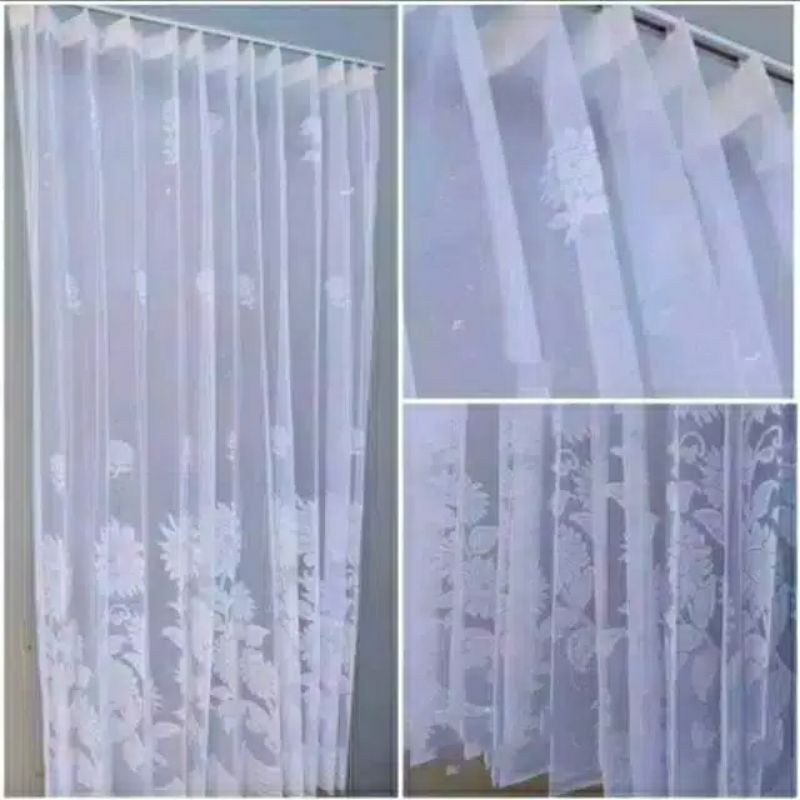 Vitrase gorden daleman gorden lapisan gorden vitrase putih polos motif bunga matahari