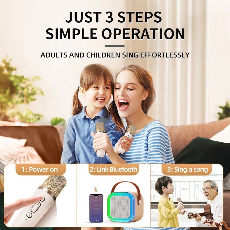 Speaker Bluetooth Karaoke Wireless Microphone 2pcs/Set High End Karaoke Speaker RGB Light Speaker Bluetooth Bass Dapat Terhubung ke HP/TV/Komputer Bluetooth Speaker-8