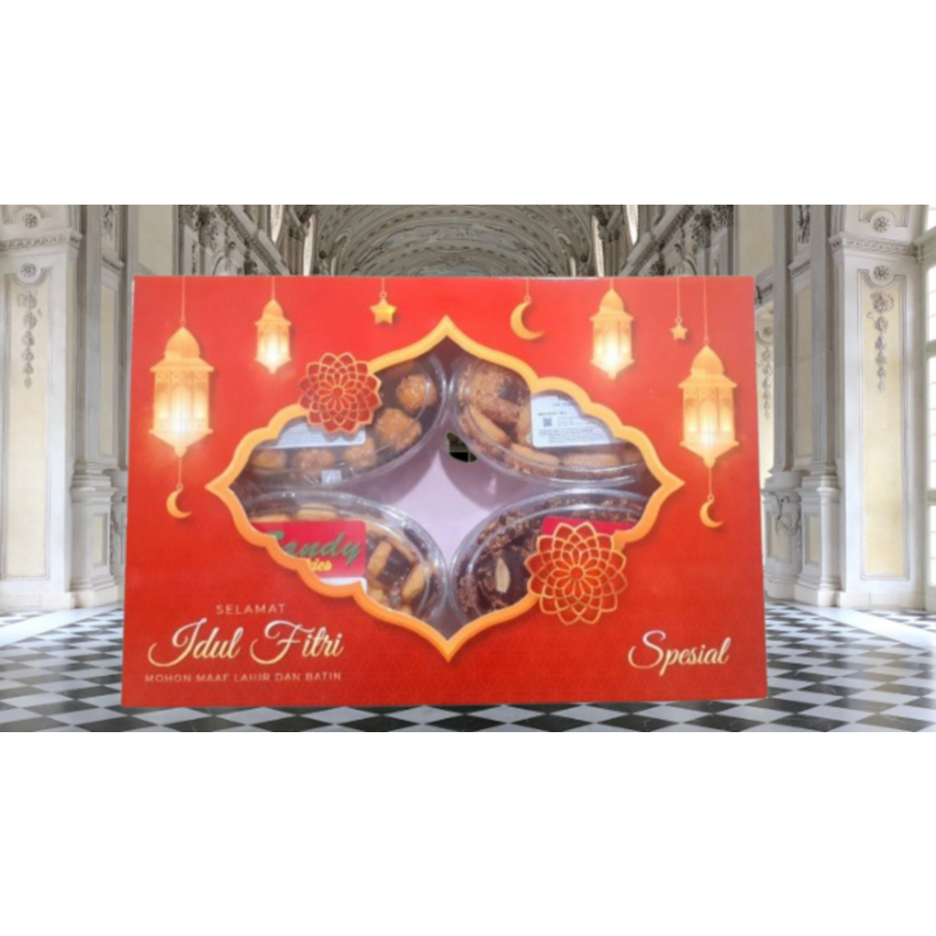 

Hampers Lebaran Sandy Cookies Merah Toples Oval Isi 4