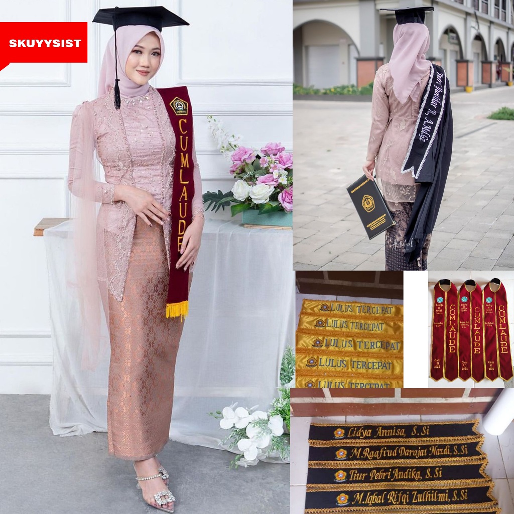 Selempang Wisuda Renda Selendang Renda Bordir Slempang Kain Bludru Custom Logo 1 Baris 2 Baris Selem