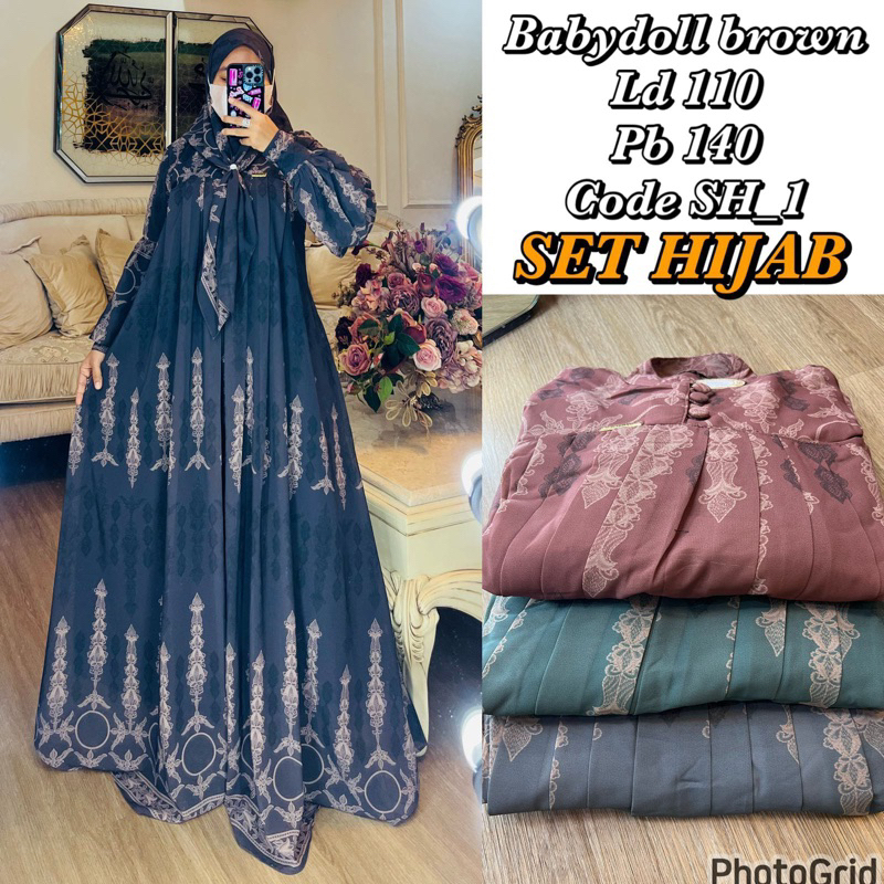 Gamis Ceruty babydoll Frilla set hijab(pinkSalem)
