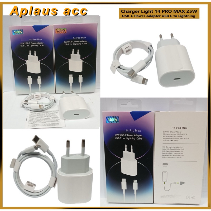 Charger Light 14 Pro Max PD 25Watt Murni USB C Power Adapter USB Type C To Light Cable Pack Ungu