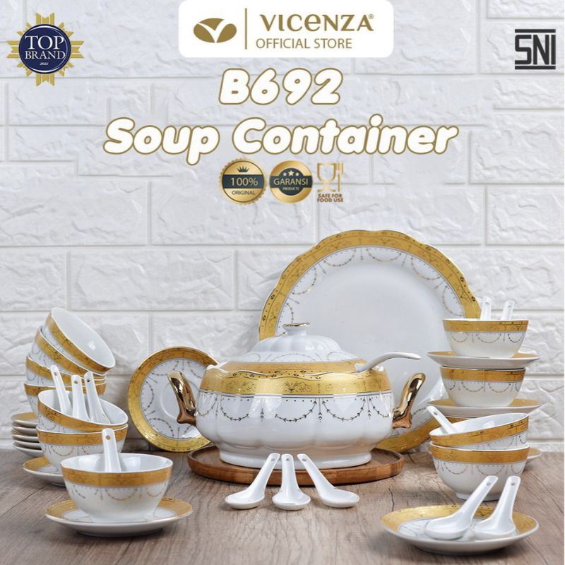 SET Wadah Sup B692 VICENZA Padi LENGKAP Mangkuk saji Vicenza 1 ukuran besar dan 12 Mangkuk kecil, tu