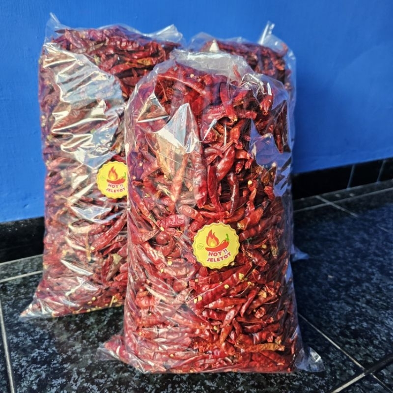 

Cabe kering premium super merah tanpa tangkai bersih kemasan 1kg