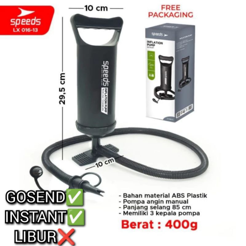 SPEEDS 016-13 Pompa Angin Manual untuk Ban Motor, Sepeda, Pelampung Anak, dan Kasur Angin