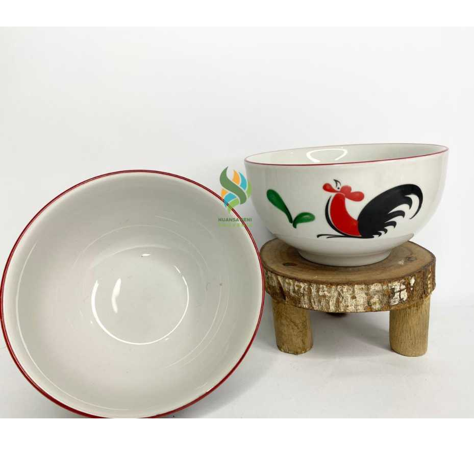 Souvenir Aesthetic Mangkuk Kopin Keramik Ayam Jago Jumbo Mangkok Soto Motif Ayam Bowl Unik