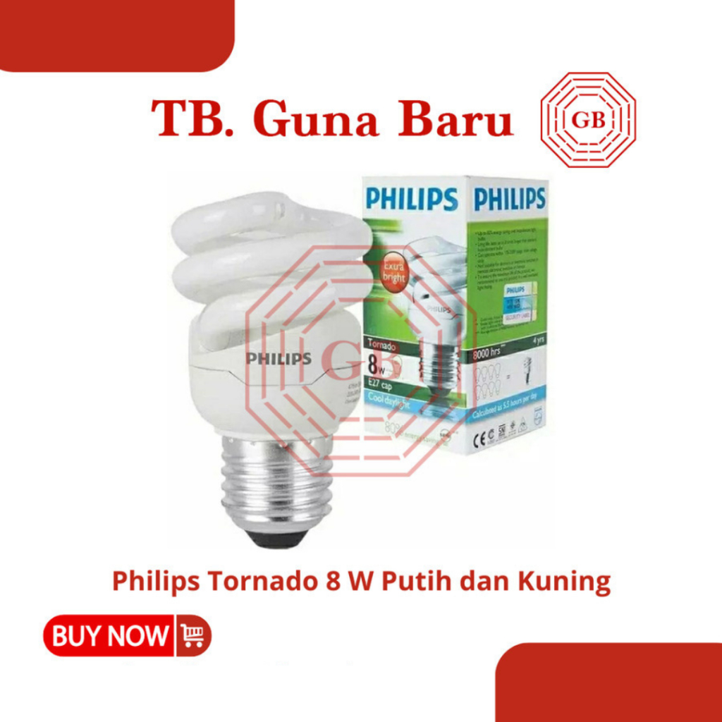 Lampu Bohlam Philips Phillips Tornado Spiral 8W Warna Putih / Kuning - Putih