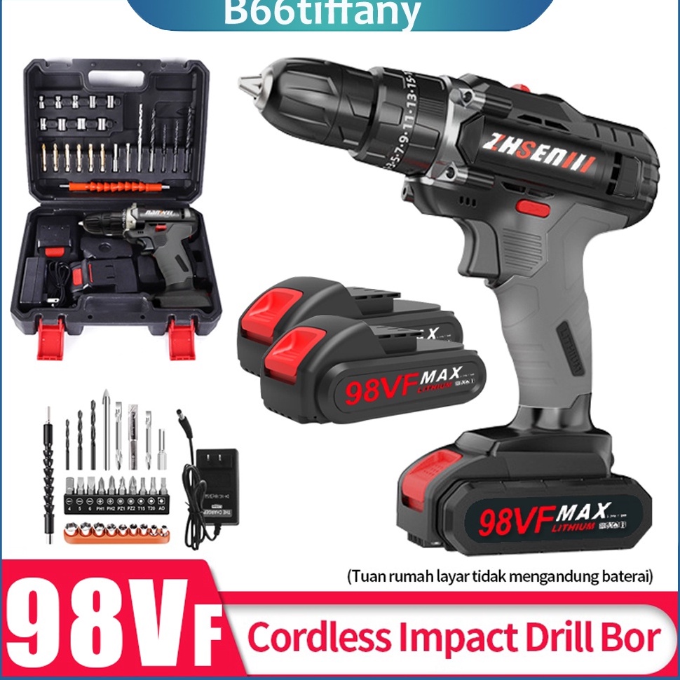 TREN TERBARU Bor Bor Listrik Bor Tanpa kabel 98V Set Lengkap Mata Bor Cordless Drill Full Set Of Dri