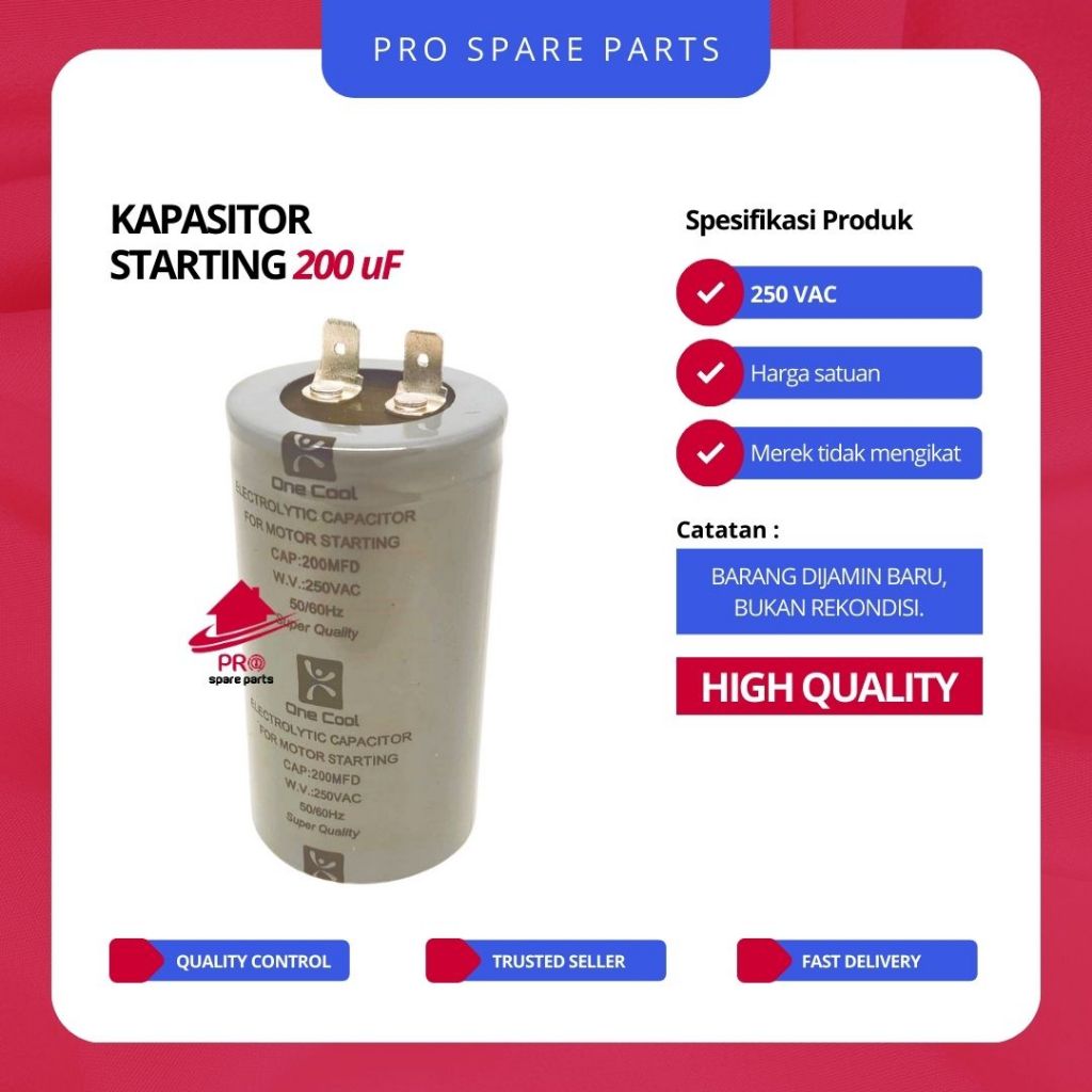 Kapasitor Starting 200 uf - Kapasitor 200 Mikro/Micro - Sparepart AC Kapasitor Starting 200MFD