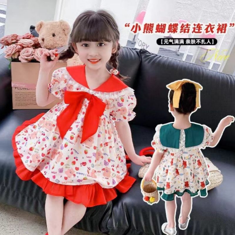 Dress Bear Vintage Premium import anak perempuan