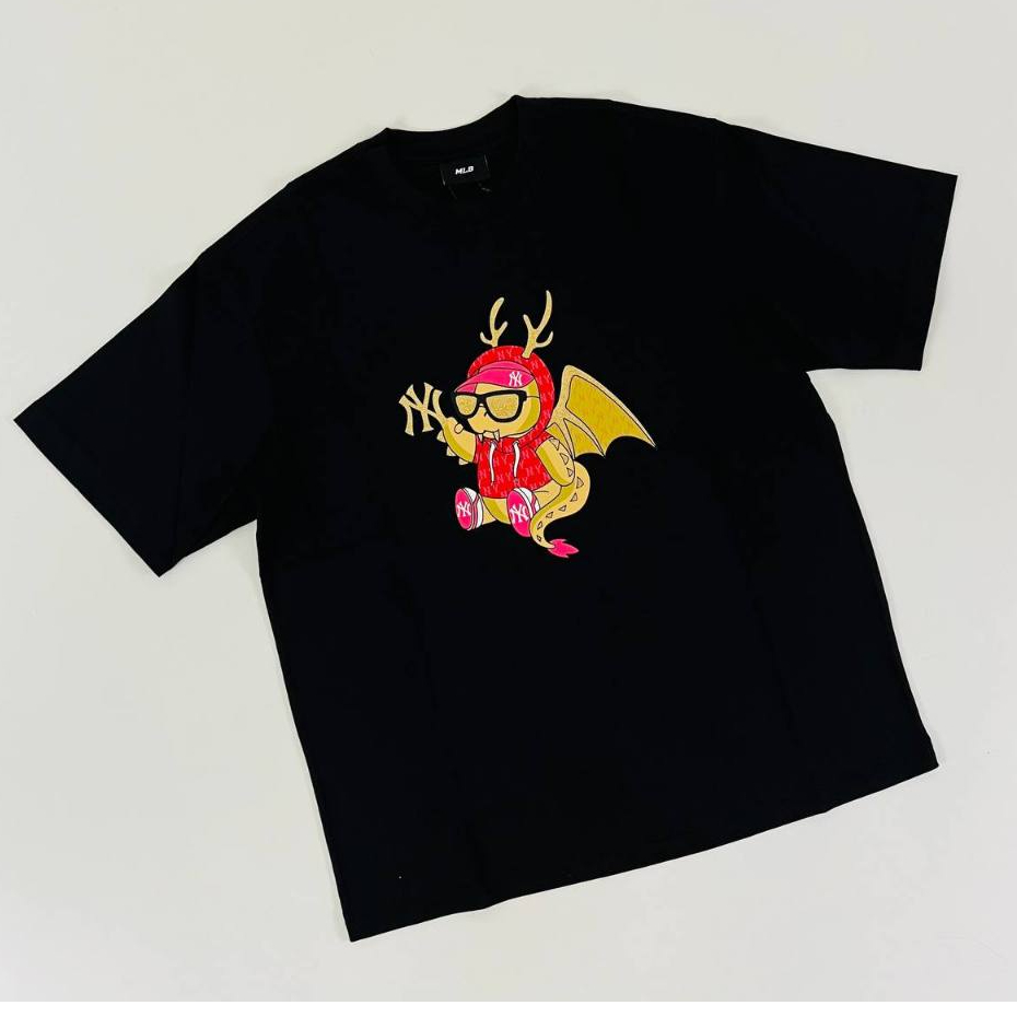 MLB Red/Pink NY Dragon Printed Black Tee ORIGINAL