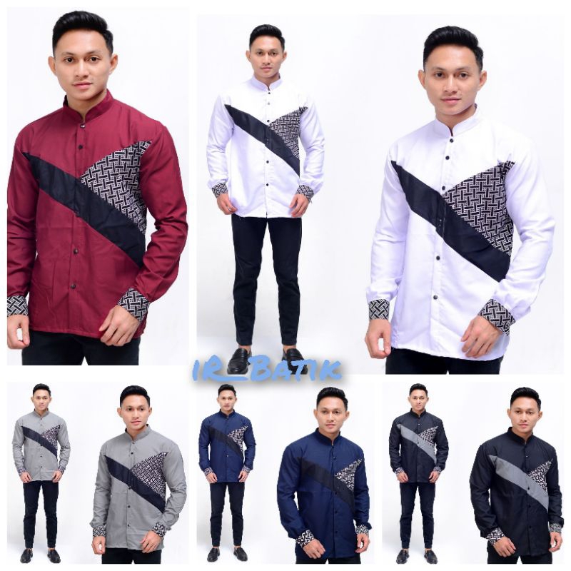 BAJU MUSLIM PRIA MODERN MOTIF BATIK KOMBINASI BORDIR