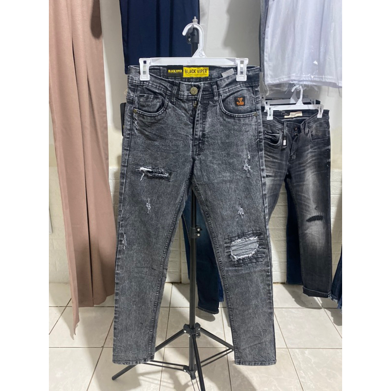 Celana Ripped Jeans Cowok Sepan Sobek Lutut Premium Panjang Pria Blackviper Original Distro Bahan St