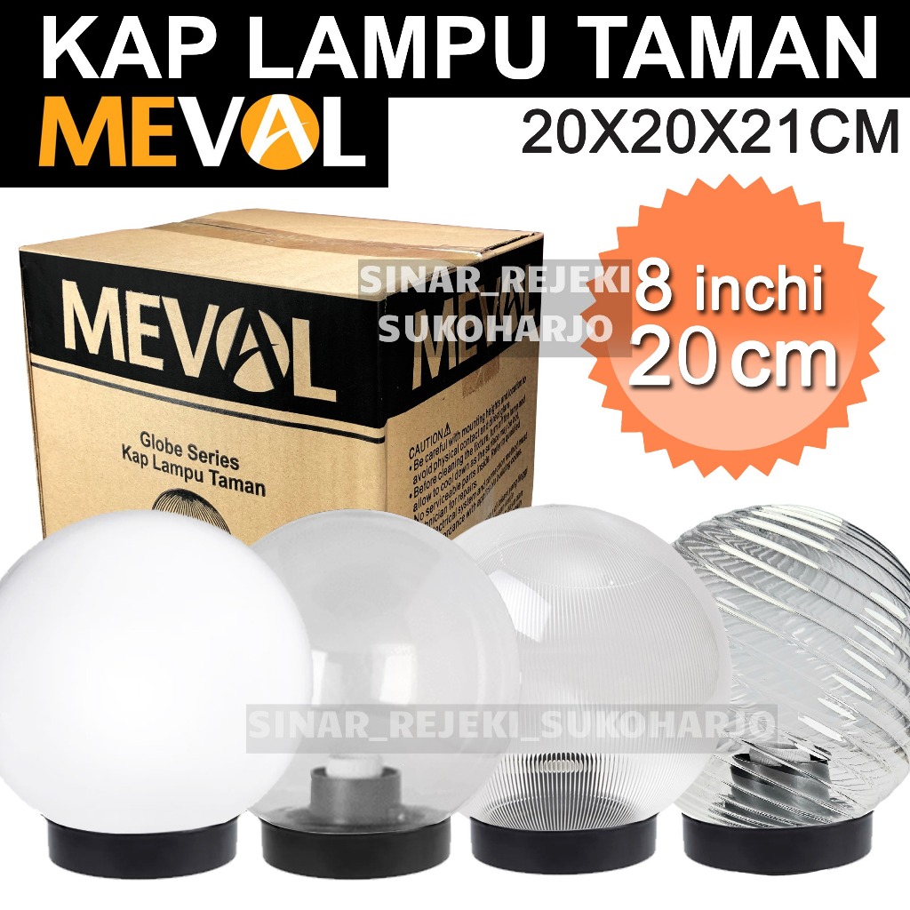 TERLENGKAP Meval Kap Lampu Taman Outdoor Bulat Putih Susu / Plain Clear Bening Polos / Prismatic Cle