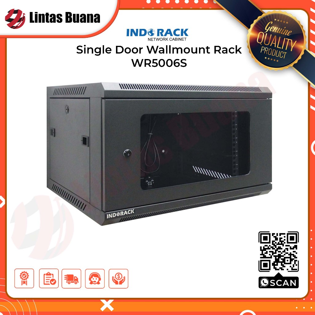 WR5006S - 6U Wallmount Rack Depth 500mm Single Door 19" - INDORACK