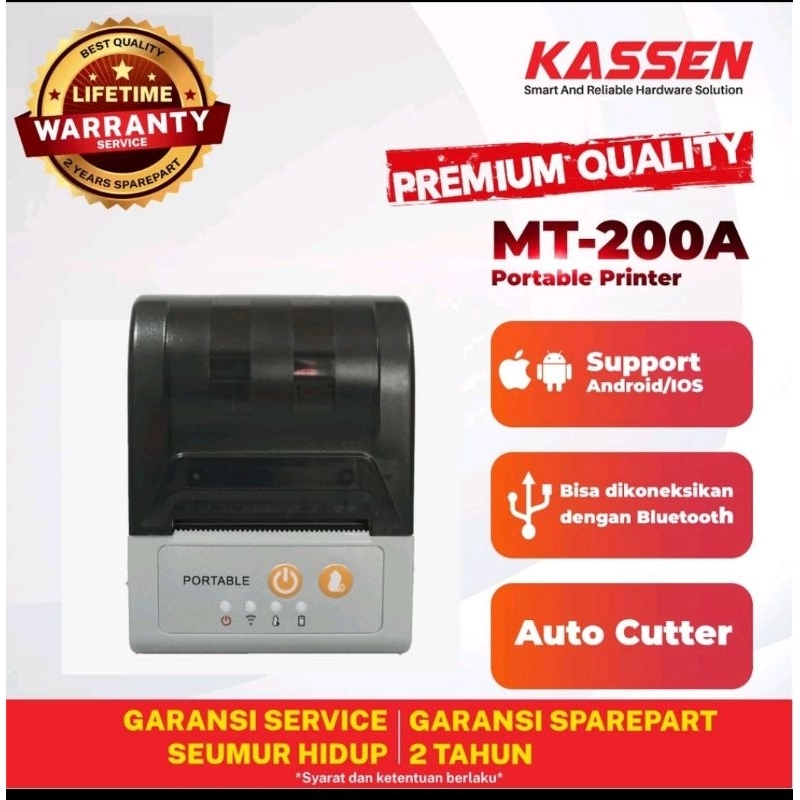 MOBILE PRINTER THERMAL KASIR 58mm SUPPORT AUTOCUTTER KASSEN MT200 A