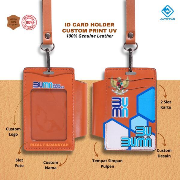 

JAYUWAN KREATIF - ID Card Holder Lanyard Print UV Kulit Asli Bisa Custom Nama Dan Logo Model IP2C