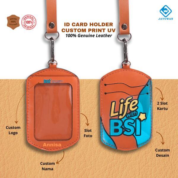 

JAYUWAN KREATIF - ID Card Holder Lanyard Print UV Kulit Asli Bisa Custom Nama Dan Logo Model IB2C