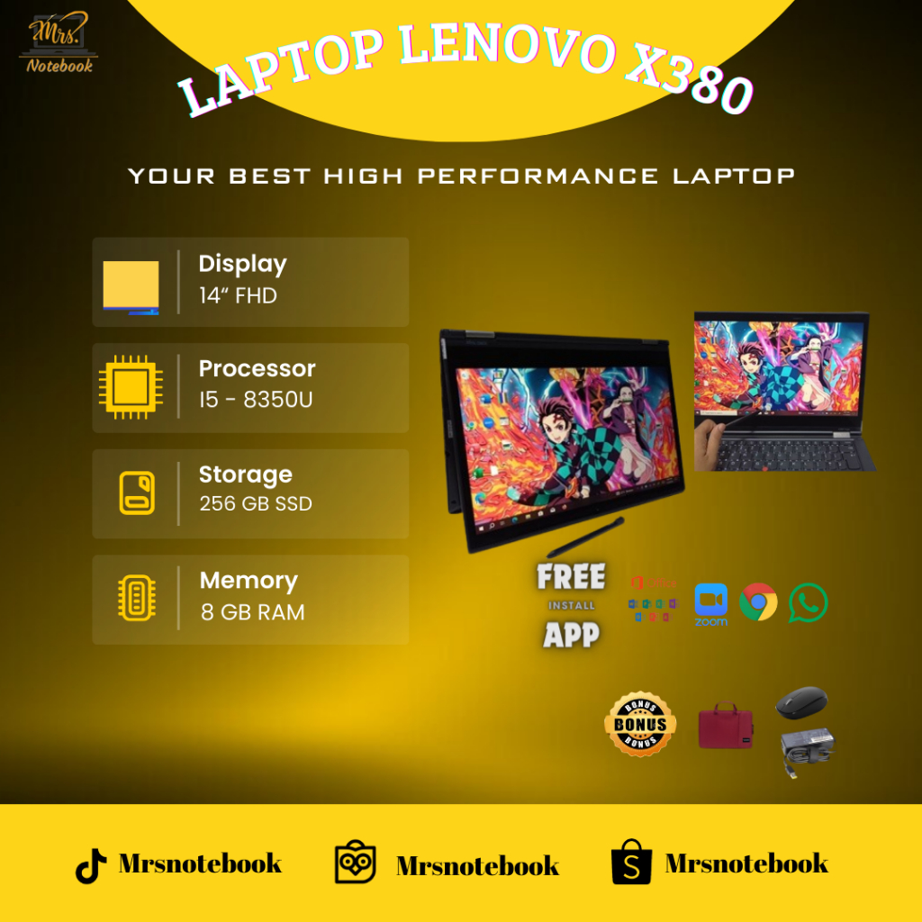 Laptop Lenovo X 1 tablet Core i5 Gen 8 Ram 8GB SSD 256GB  Windows 10 pro NO KEYBOARD