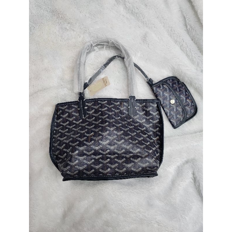 Goyard anjou mini navy shoulder bag with mini wallet tas totebag biru gelap
