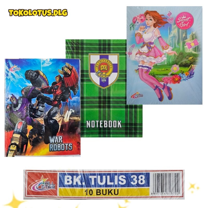 

buku tulis all star 38 lembar (per pak 10buku)