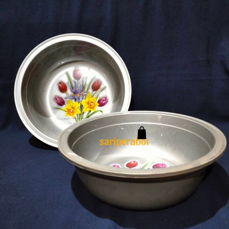 CALISTA Waskom Plastik 12" Warna Silver Gambar Bunga