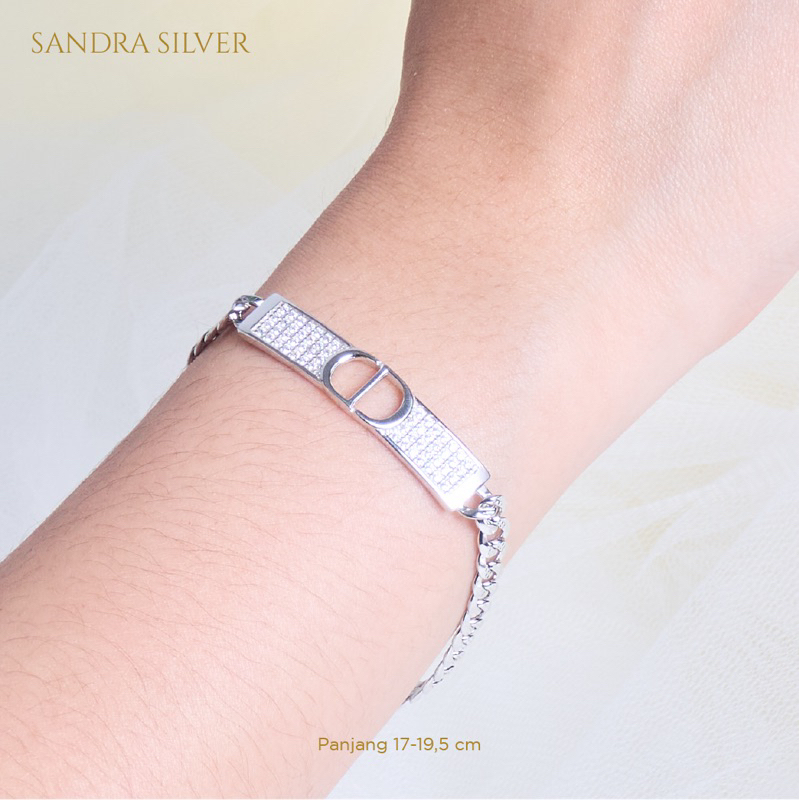 Gelang Plat CD mata perak 925 lapis emas putih-Silver 925 Bracelet