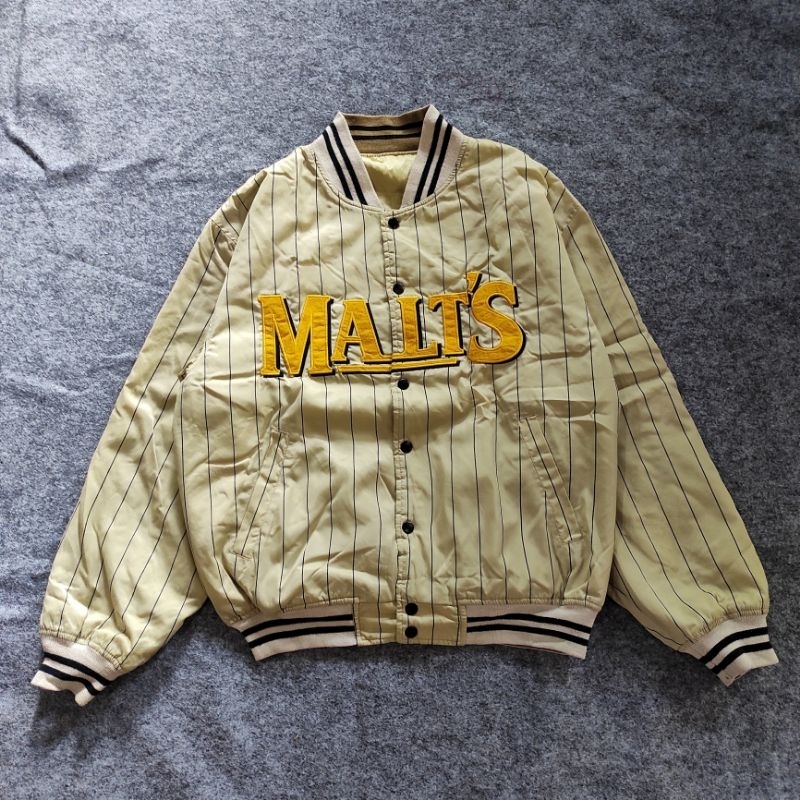 JACKET VARSITY BOMBER MALTS BEER REVERSIBLE BIG LOGO VINTAGE